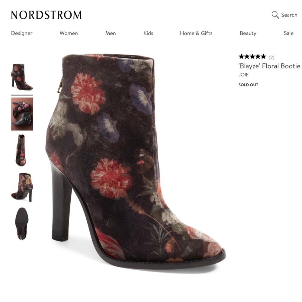 JOIE “BLAYZE” FLORAL VELVET PRINT ANKLE BOOT. 7